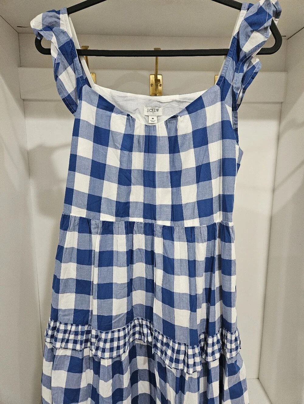 J. Crew Blue and White Gingham Tiered Sundress
